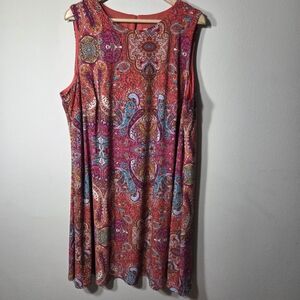 Anne Klein Coral Sleeveless Dress Paisley  Size 2XL Boho Midi